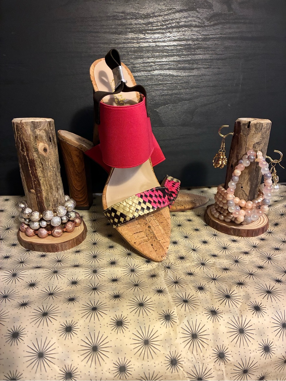 Charles By Charles David Fuchsia and Pink Cork-Trim High Heel Sandal